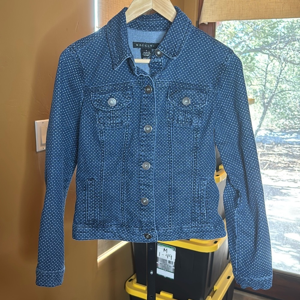 Baccini Polka Dot Blue Jean Jacket Size Small